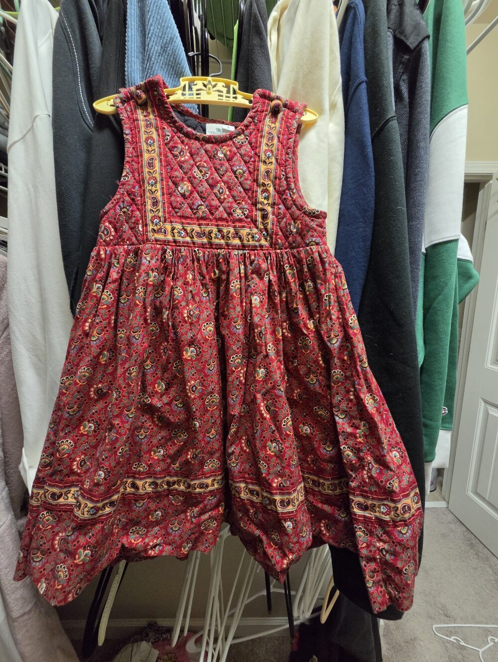 Vintage Vera Bradley Girls' Red Floral Quilted Bodice Dress